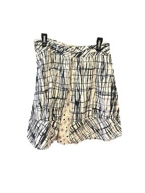 Cordelia Abstract Ruffle Hem Skirt Black Cream Cotton Size 4 Z8